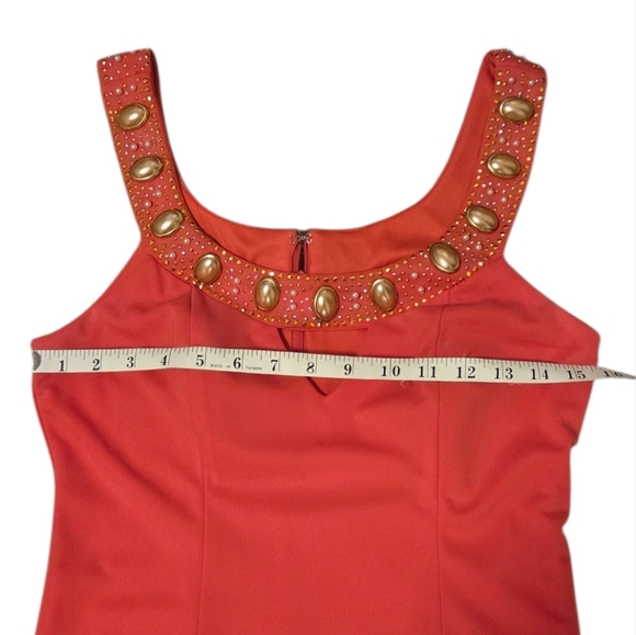 Vintage 80s 90s Y2k Maxi Dress Prom Homecoming Coral Pink Embellished Morgan Co. - Picture 4 of 8